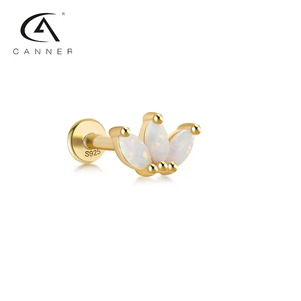 

CANNER Ins Opal Diamond-studded Earrings for Women 925 Silver Horse Eyes 16G Flat Head Piercing Thread Ear Bone Stud Earrings