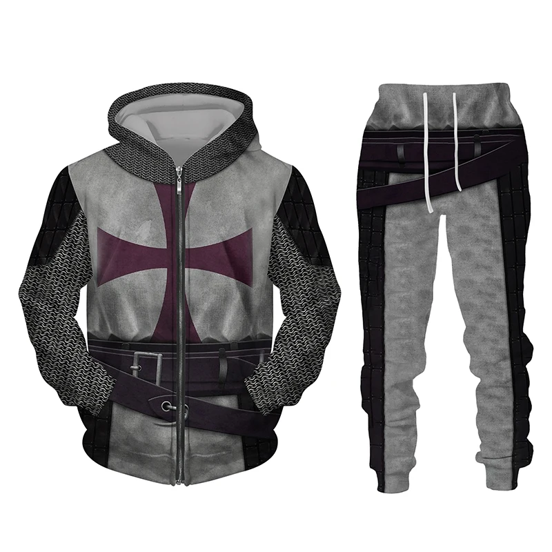 

Men's Tracksuit Knight Hoodie Trousers Suit Street Personalited Cosplay Costume Autumn Winter Hoody Jacket Pants 2 Pieces Sets