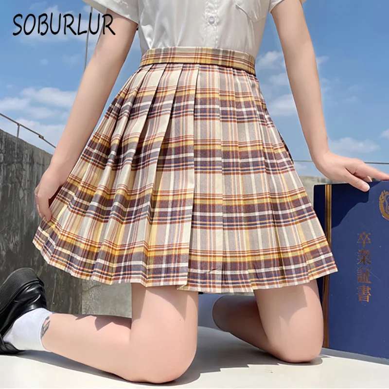 

Юбка женская летняя в клетку, с высокой талией, плиссированная