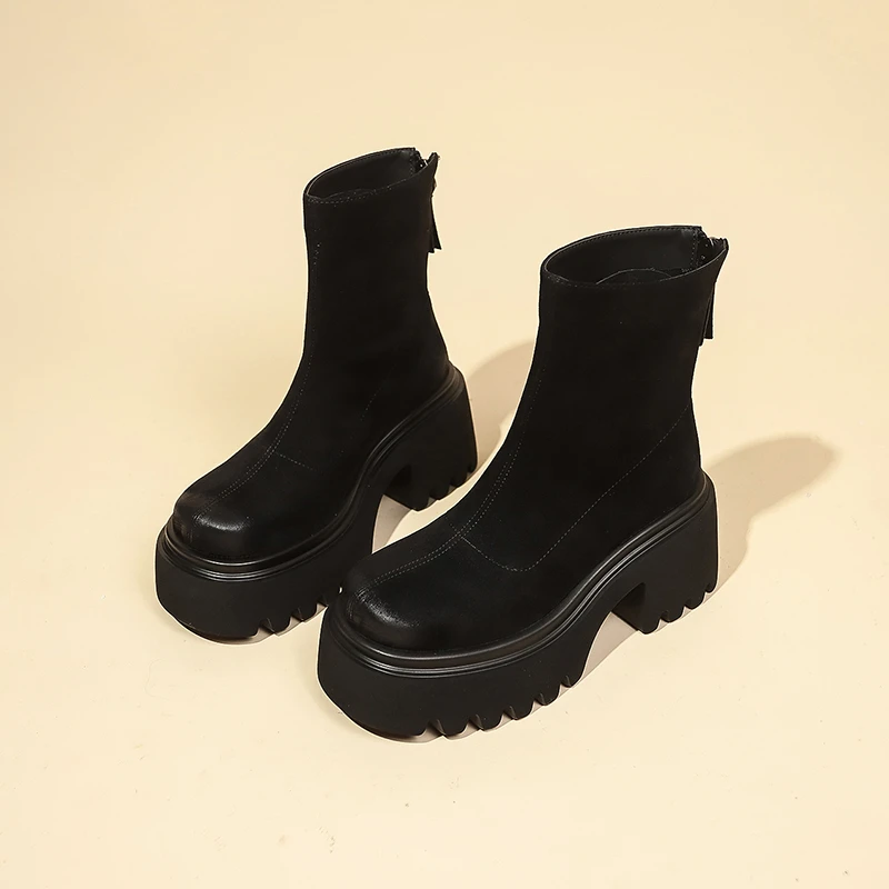 Замшевые женские ботинки на толстом каблуке размер 35 - 43 цвет в ассортименте