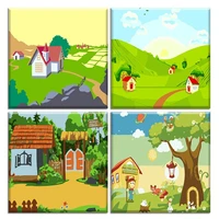 gatyztory cartoon paint by number with frame handpainted landscape art gift diy pictures by number for kids gift kits home decor