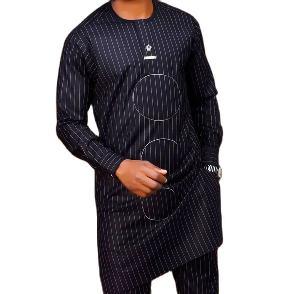 

Мужской черный полосатый Африканский комплект из 2 предметов, рубашка и брюки, одежда для банкета, Женская африканская одежда, уличная одежда, повседневный костюм Дашики, рубашка 4XL