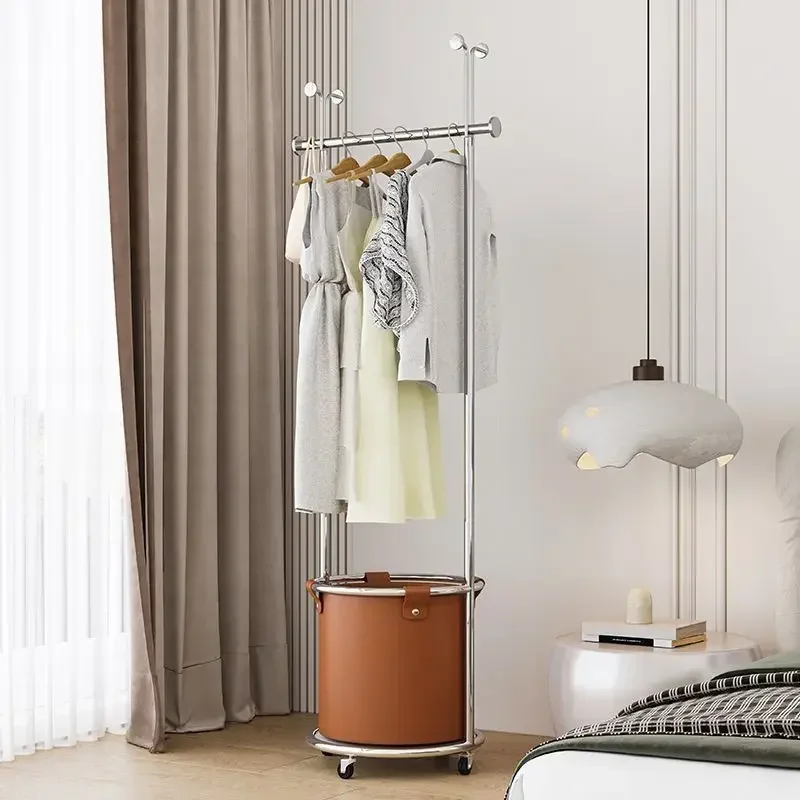 

Light Luxury Clothes Hanger Floor to Floor Bedroom Removable Clothes Hanger Stainless Steel Entrance Clothes Hanger Leather