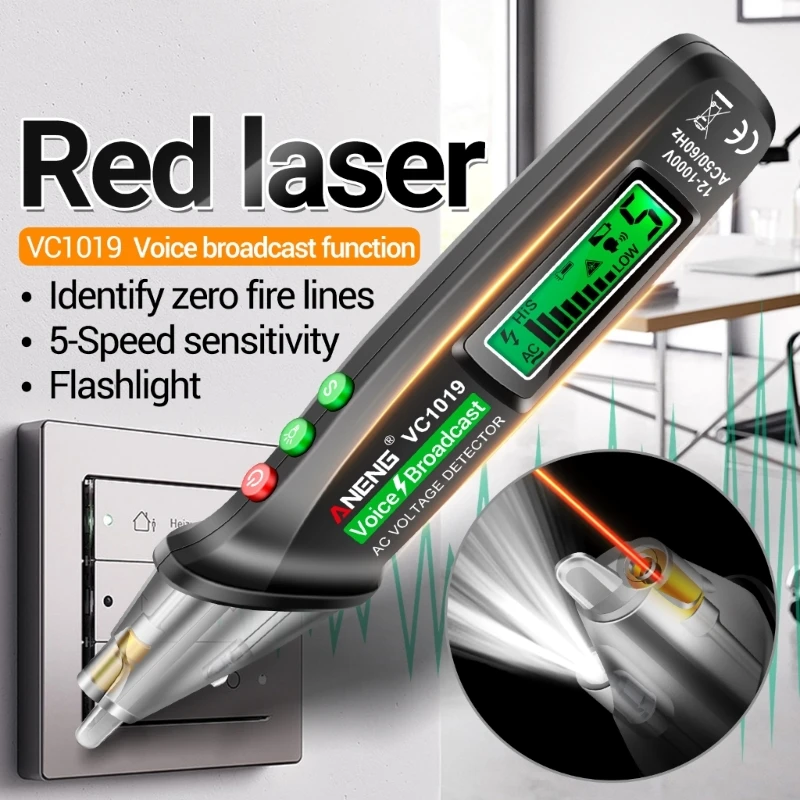 

Ручка-тестер с красным лазером, беспроводной детектор напряжения с голосовым оповещением, измеритель напряжения и силы тока, долговечный э...