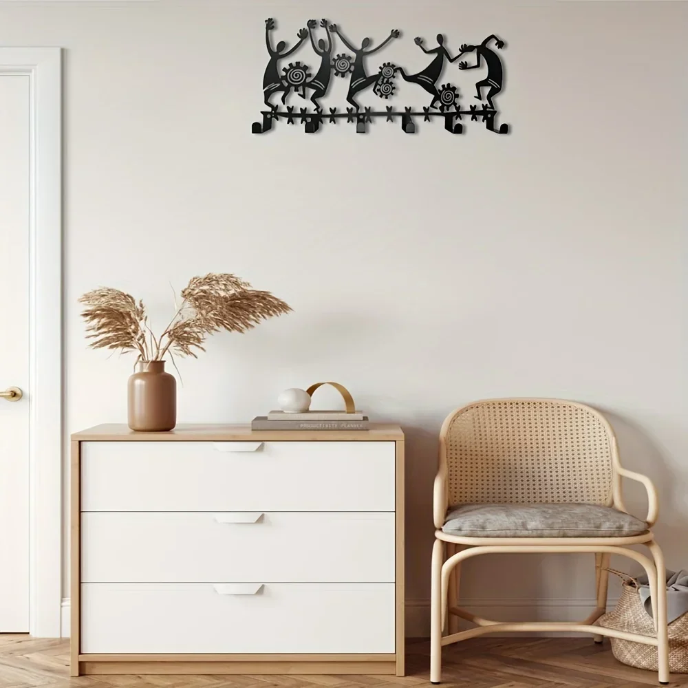 Черный настенный держатель для ключей с 6 крючками прихожей и