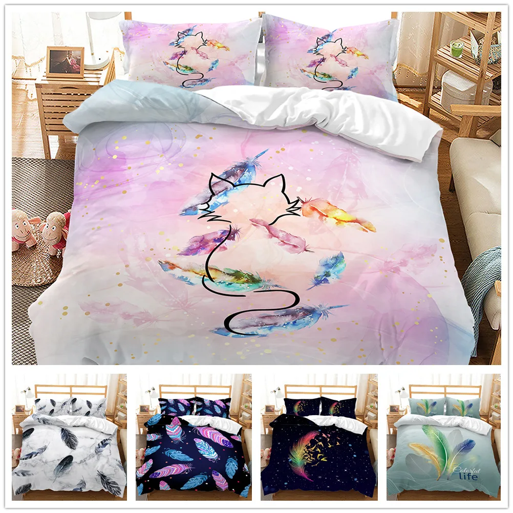 

Fashion Feather Decorative Bedding Set 2/3pcs Home Bedroom Duvet Cover Set with Pillowcase Queen Size for Kids Adults No Sheets