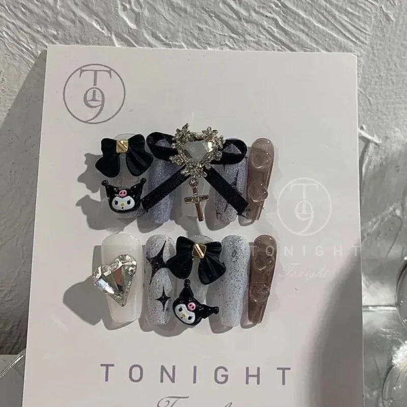 

Sanrio Diy Kuromi Doll Nails Patch Kawaii Cartoon Anime Model Removable Wearable Fake Handmade Nails Stickers Gifts for Girls