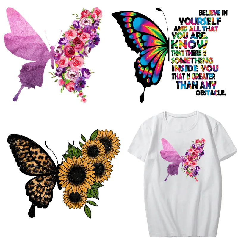 

Fusible Flower Letter Butterfly Patch Applique Iron-on Transfers Sunflower Patches for Girl Clothing Applique Sticker on Clothes