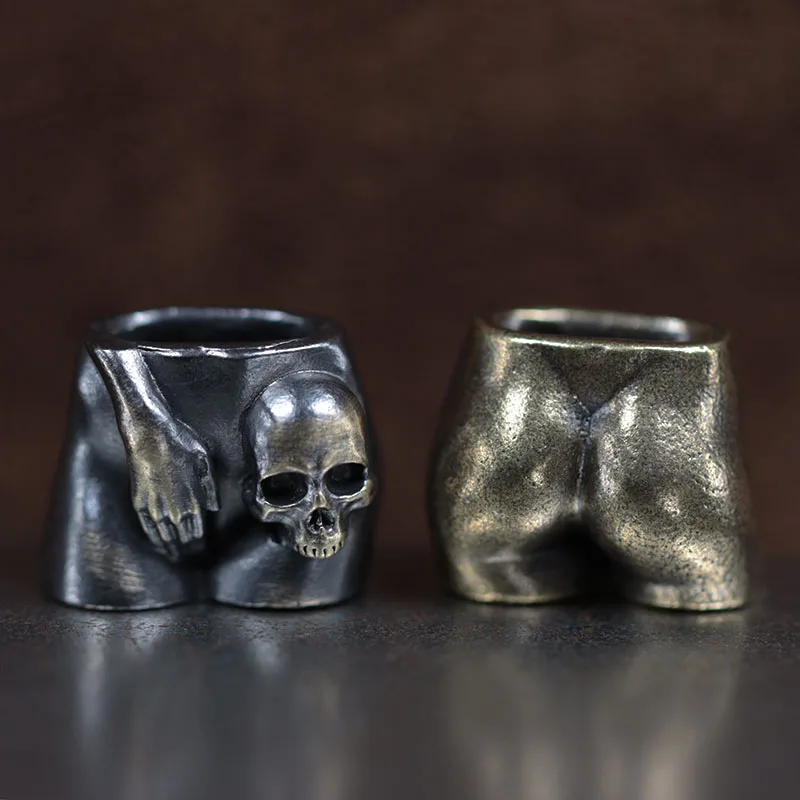 Фото Ручной череп, голова, латунный нож, бусины, панк EDC, открытый DIY, паракорд, тканый ремешок, подвески, ретро-зонтик, веревка, браслеты, аксессуары №1