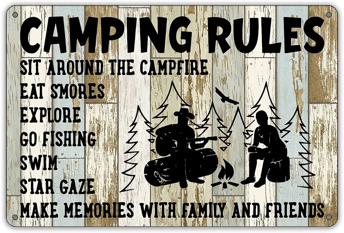 

Funny Camping Rules Metal Tin Sign Wall Decor Farmhouse Rustic Camp Signs Decor for Home Garage Men Cave Yard Camper Gifts