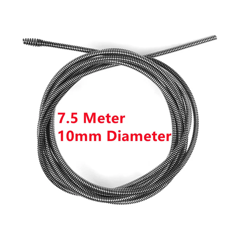 7.5 Meter Long 10mm Dia  Kitchen Toilet Sewer Pipe Dredger Cleaning Snake Spring Pipe Rod Sink Drain Cleaner Extension Spring