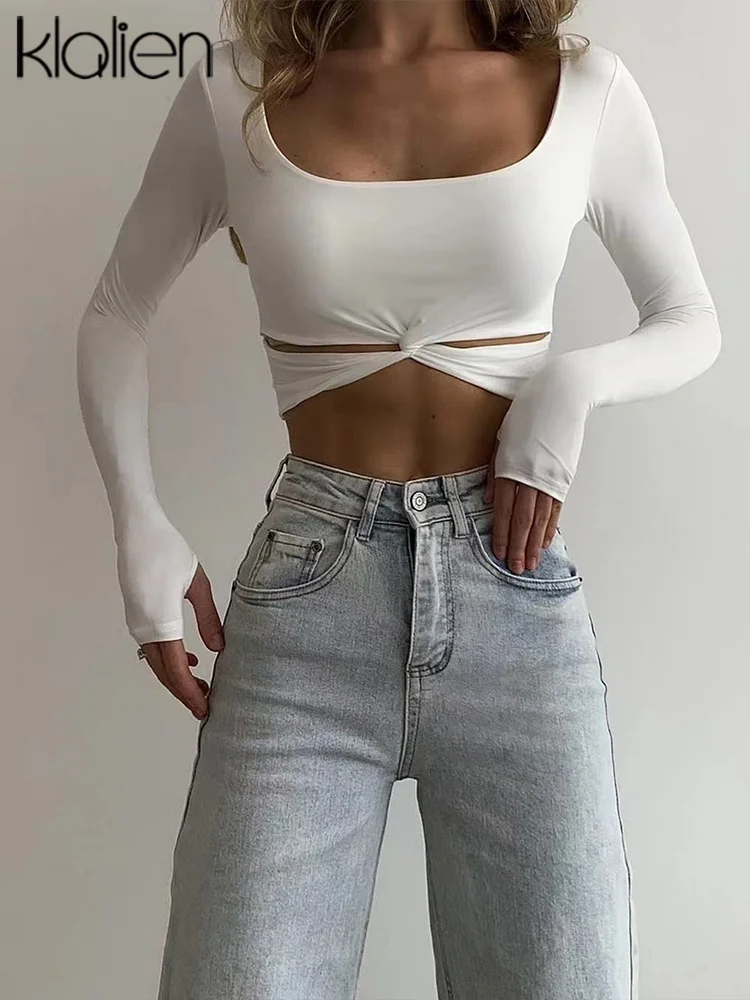 

KLALIEN Fashion Casual Solid Crop Top Women Summer Streetwear Slim Skinny Stretch Streetwear Female Wild Solid T-Shirt New