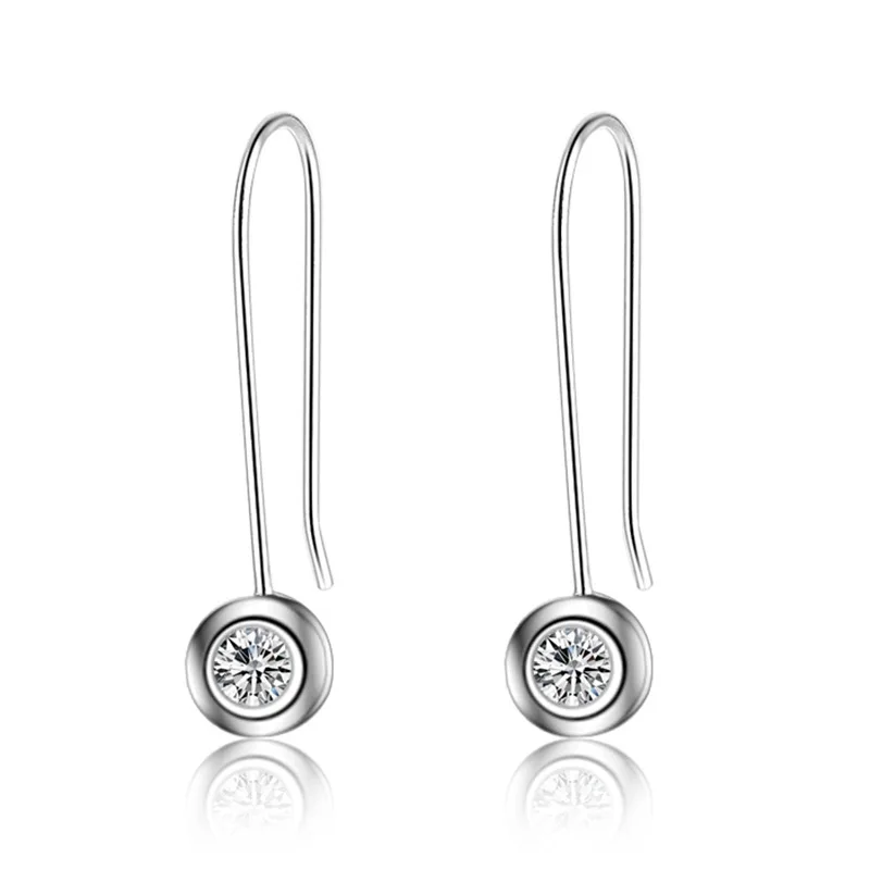 

925 Sterling Silver Korean Crystal Drop Dangle Earrings For Women Girls Wedding Party Elegant Jewelry Gift kjflad