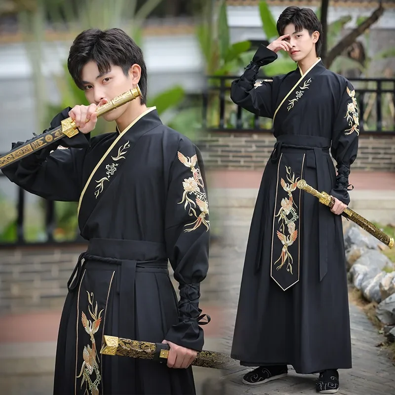 

JUSTSAIWarrior Hanfu для мужчин, традиционный китайский этнический стиль, вышивка Феникса, японский самурайский брикет, косплей, костюм спутника