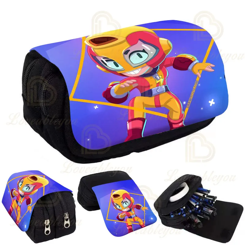 

Stars Print Pencil Case Kids Pencil Box Shoot Game Canvas Stretch Double Layer Large Capacity Cute School Stationery