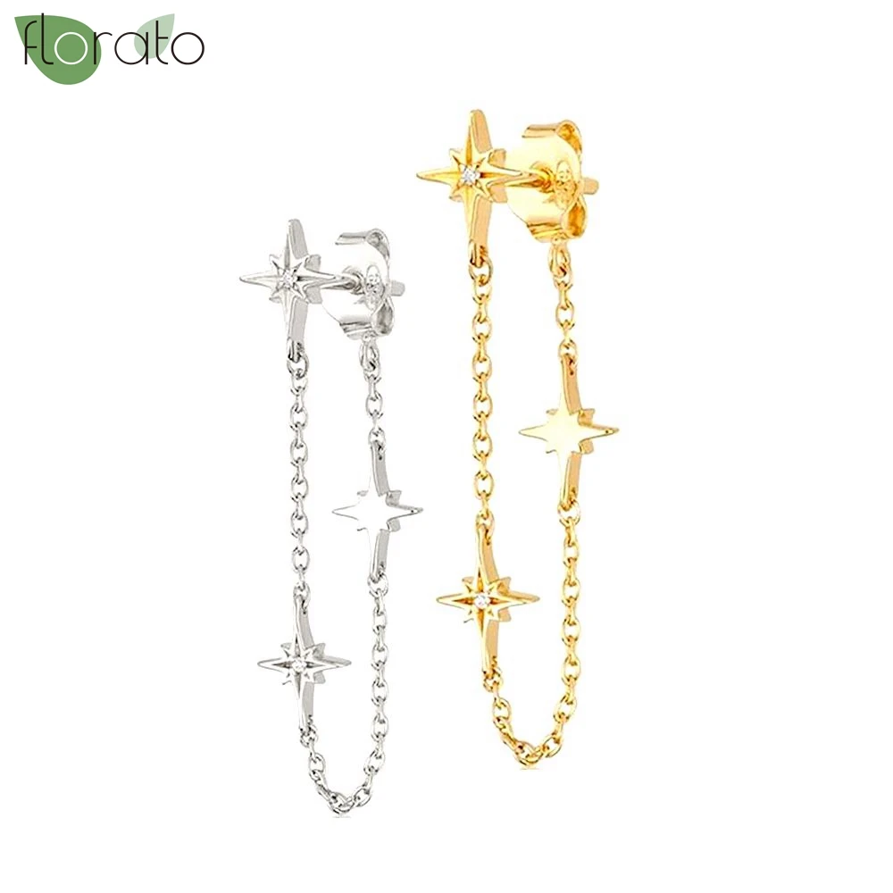 Женские серьги-гвоздики из серебра 925 пробы с блестящей звездой длиной 87 мм