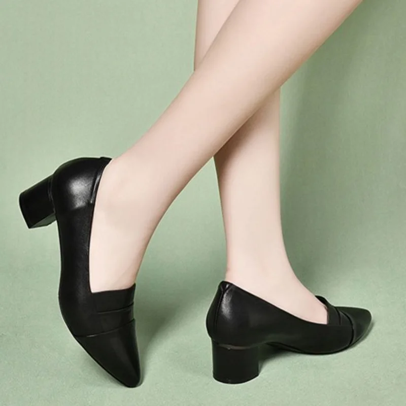 SIKETU medium heel leather shoes Woman Shoes Medium Heel Ladies Women's Shoes Heels Comfort Women Pumps  Black  New