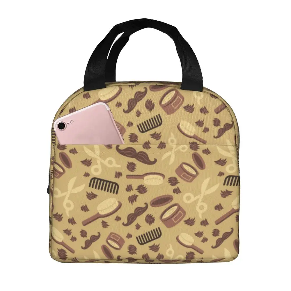 

Barber Pattern Portable Lunch Boxes for Women Hairstylist Hairdresser Tools Thermal Cooler Food Insulated Lunch Bag