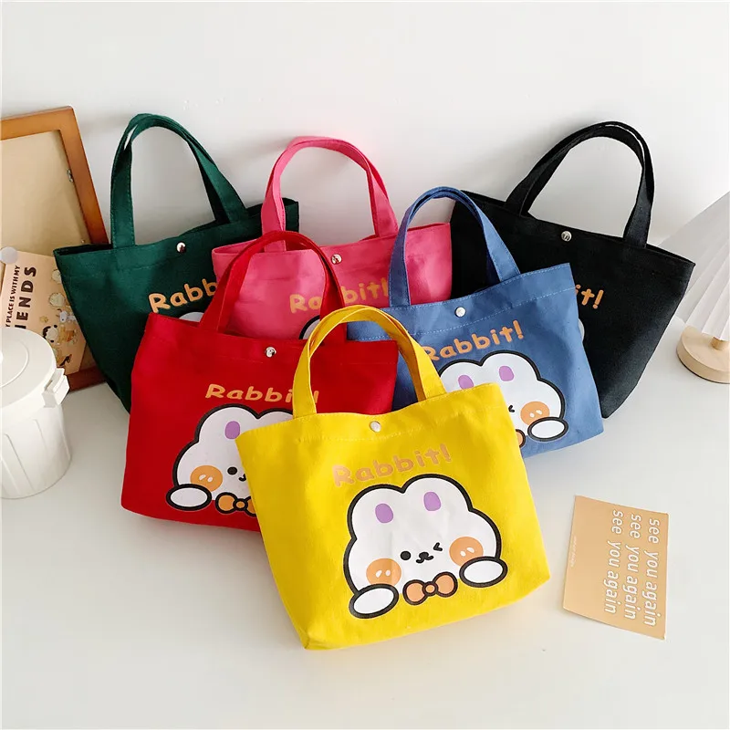 

Spring and Summer New Canvas Handbag Female Student Lunch Box Lunch Bag Office Worker Handbag Cute Rabbit Small Cloth Bag