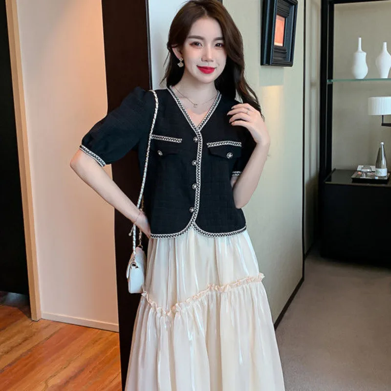 

High Quality French Vintage Small Fragrance Cardigan Top Women Short Sleeve Casual Jacket Channel Style Za Suit Cropped Tops