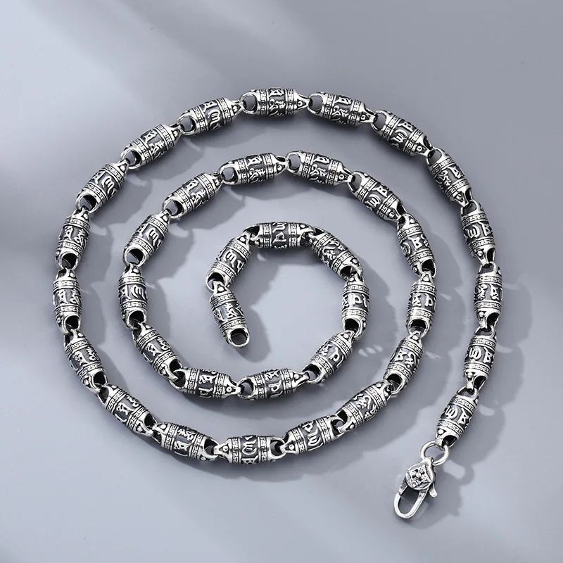 

Новинка ожерелье HX серебряного цвета 6 мм Ом Мани Падме Хум мужское толстое винтажное модное ювелирное изделие аксессуары