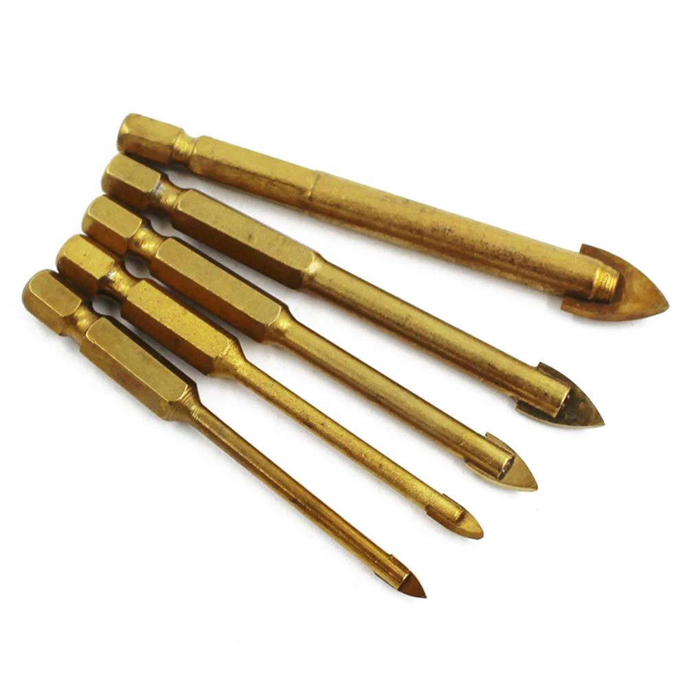 

5pcs Hex Shank Glass Drill Bits Set Titanium Coated Ceramic Tile Marble Mirror Glass Drilling Hole Tool 3mm 4mm 6mm 8mm 10mm