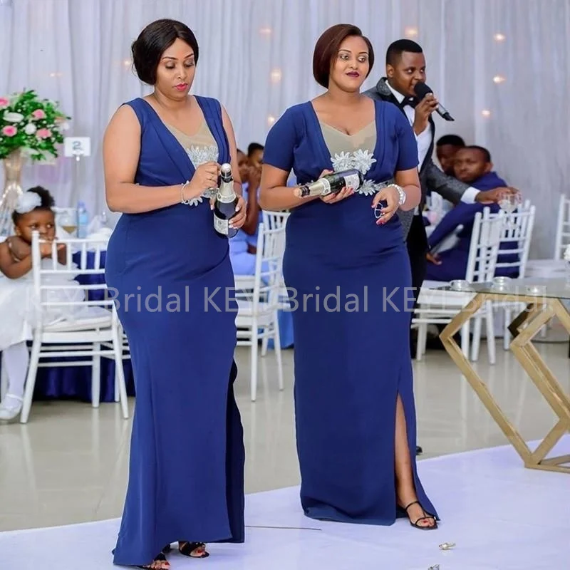 

Royal Blue Satin Guest Wedding Dresses for Bridesmaids Applique Mermaid Long Party Dresses Woman for Weddings Bridesmaid Robes