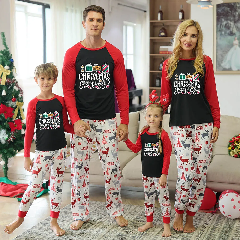 

Christmas Family Matching Pajamas Sets 2022 Spring Autumn Mother Kids Homewears Cartoon Print Long Sleeve T-shirts Baby Rompers