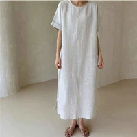 new minimalist dress summer slim skirt cotton linen long dress womens korean version loose casual straight across the knee