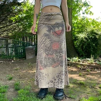 sunny y j fairycore grunge new midi skirts womens vintage floral print cute girl faldas clothes low waist kawaii long skirt 90s