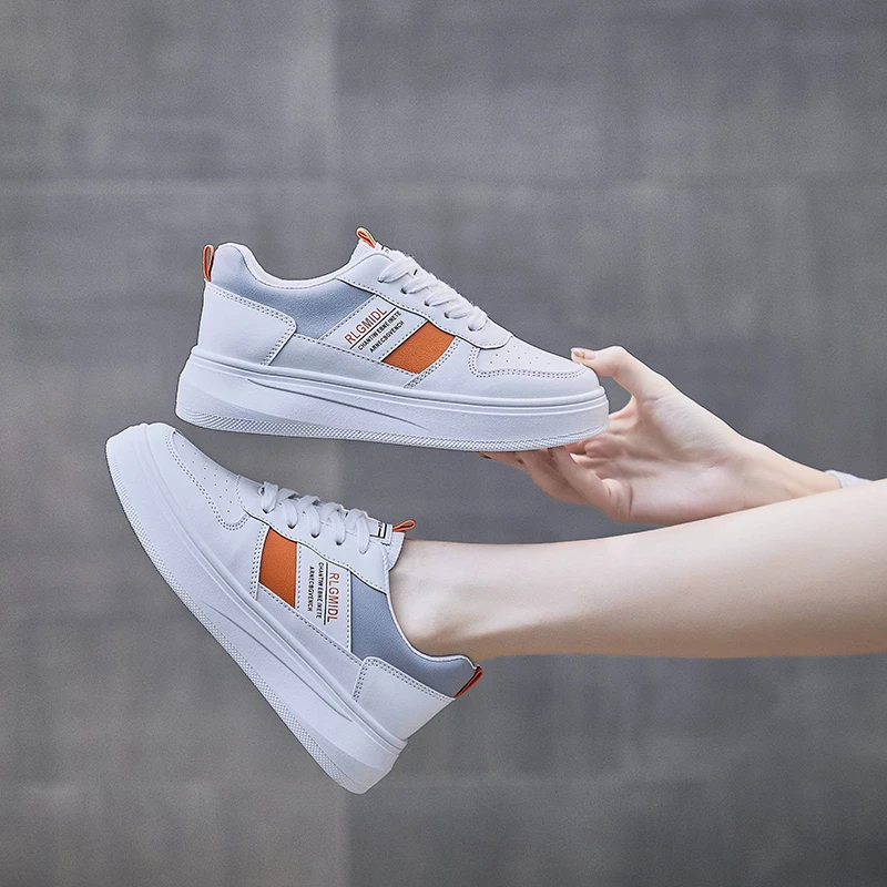 

Женские кожаные кроссовки на платформе, Белые Повседневные Удобные кроссовки в полоску на толстой подошве, для досуга, новинка весны 2022