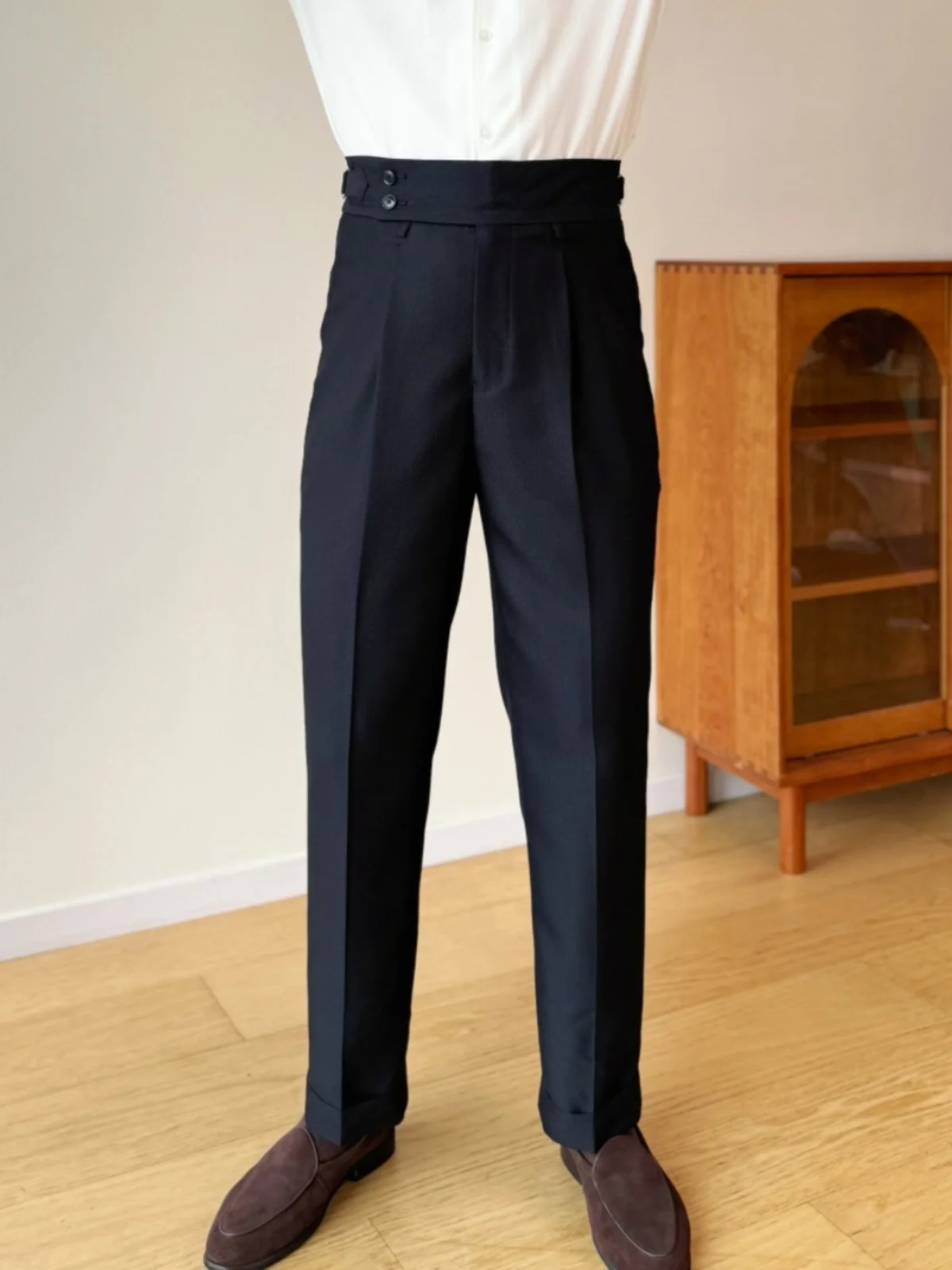 GH Темно-синие брюки с высокой талией прямые Неаполь повседневные не гладкие