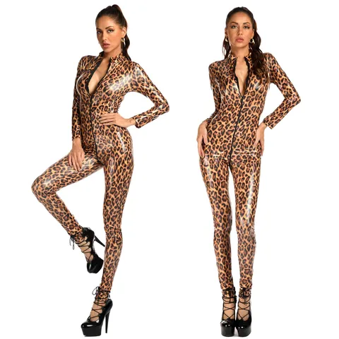 Сексуальный Леопардовый женский косплей эротические колготки комбинезон для девушек боди на молнии костюм боди необычное женское платье