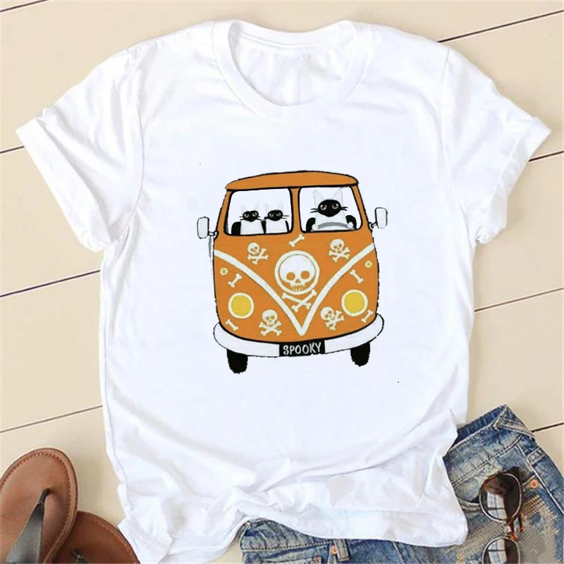 

Белая простая модная повседневная Летняя женская футболка, Свободный Топ с милым принтом, женская Свободная Повседневная футболка с коротк...