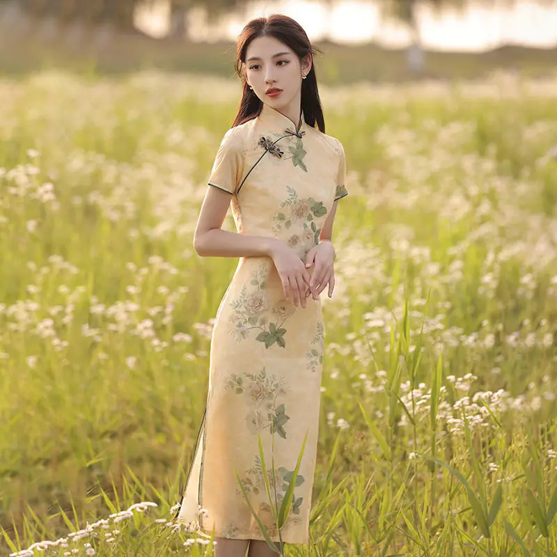 

Cheongsam 2022 new women's summer retro Chinese style women's flower mid-length young improved dress