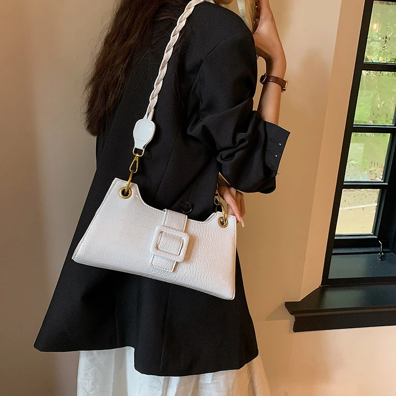 2023 New Fashion Y2K Style Stone Pattern Top Handle Leather Small Tote Bags Women Rope Short Handle Crossbody Handbags Channels