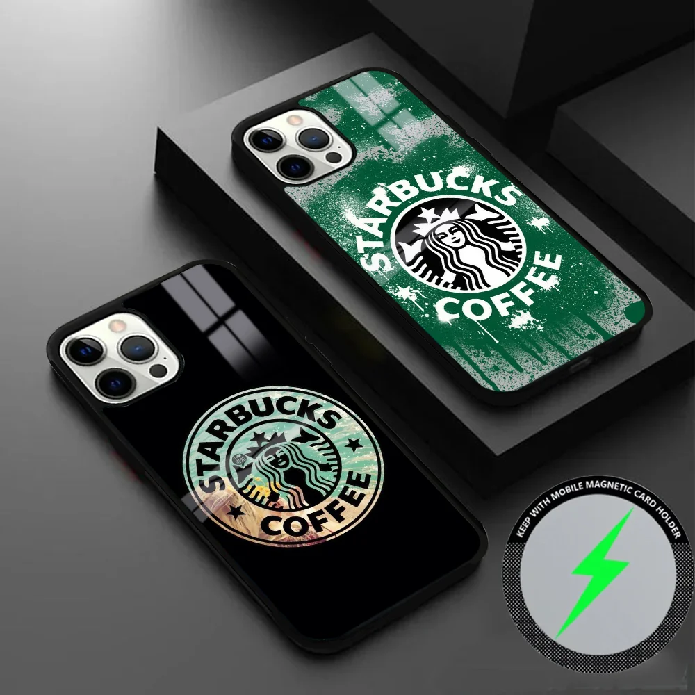 Брендовый чехол для телефона Coffee S-Star B-Bucks iPhone 16 15 14 13 12 11 Pro Max Plus Mini Magsafe Mirror
