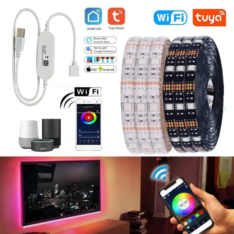 

DC5V USB LED Strip Light RGB TV Background Lights Tuya Wifi Controller Alexa Voice APP Control 5050 SMD Tape Lamp 1m 2m 3m 4m 5m