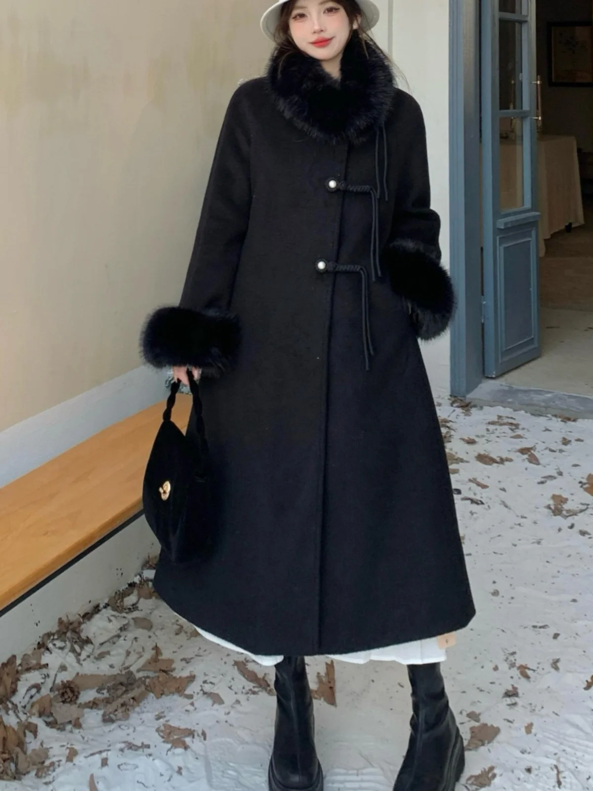 Plus Size Plus size women clothing New Chinese Sle Buckle down Woolen Jacket Women's Winter Mid-Length Fur Collar ...