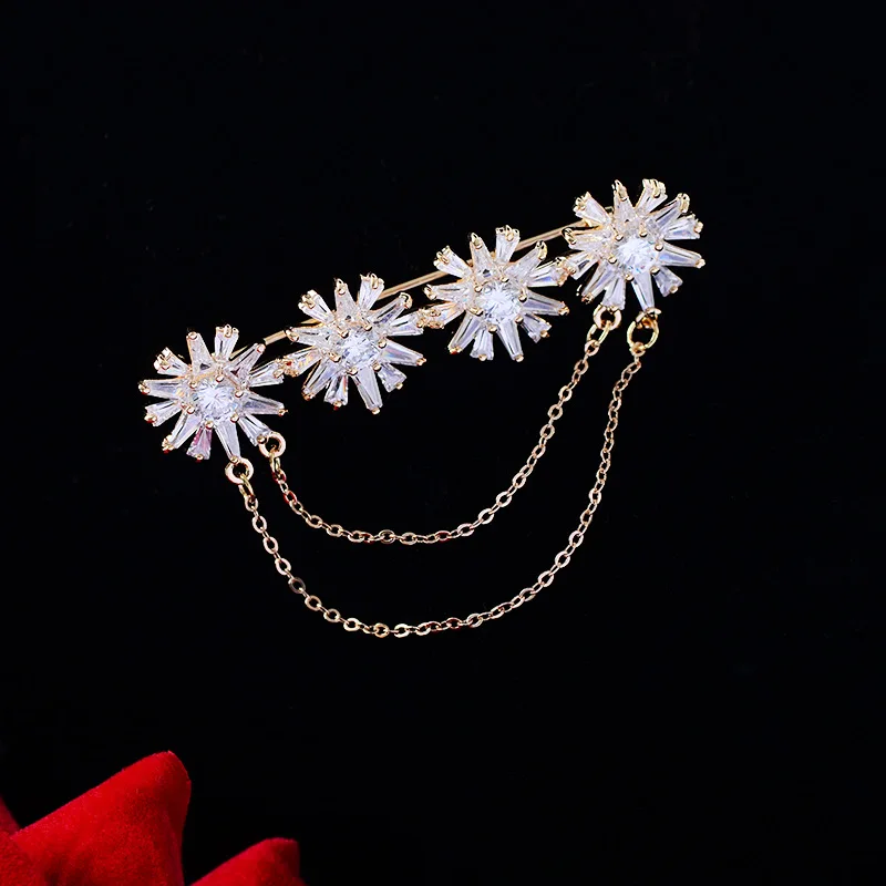 

New Style Suit Corsage Copper Inlaid Zircon Tassel Flower-shaped Brooch Fashion Women's Men's Pin Bridal Jewelry Wholesale
