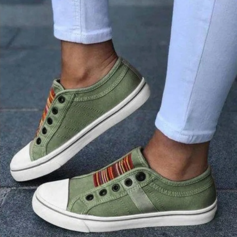 

Rainbow Retro Canvas Shoes Women Fashion Vulcanized Shoes Woman Casual Sneakers New Comfortable Slip-on Lazy Loafers Flat Shoes