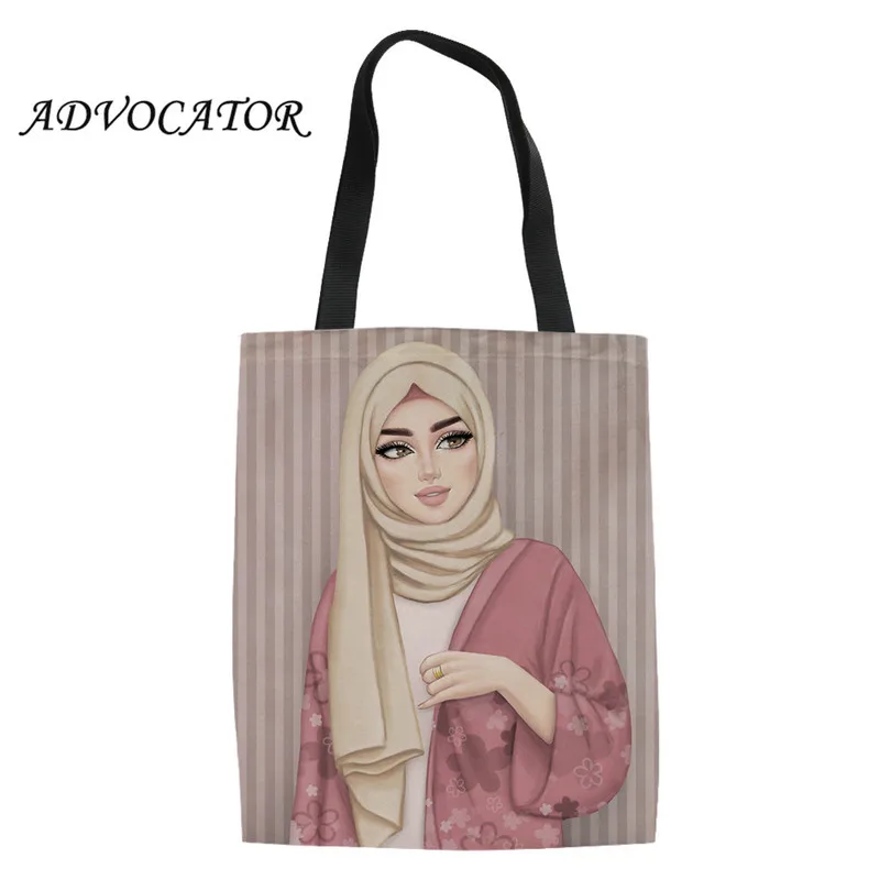

Islamic Girl Print Tote Cotton Student Book Bag Girls Shopping Bag Ladies Large Capacity Female Canvas Handbag Bolsa De Praia