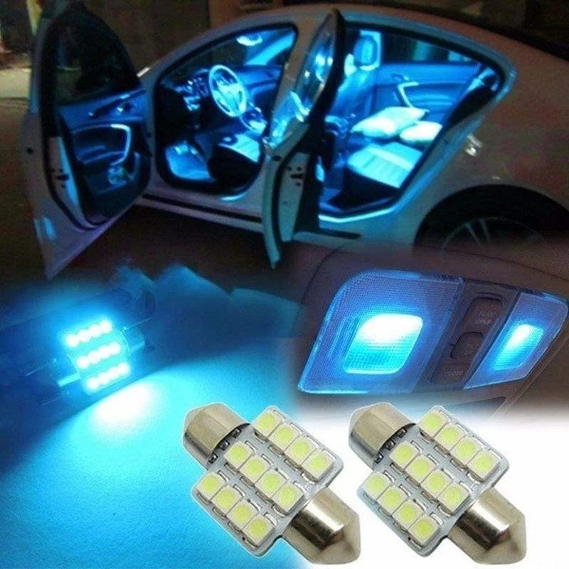 

2pcs 31mm 36mm 39mm 41mm Festoon 12LED Car Interior Dome Map Door Light Bulb Ice Blue