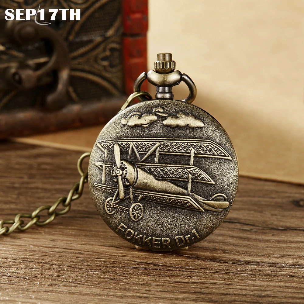 

Airplane Necklace Pendant Quartz Pocket Watch Engraved Black Color Small Fob Chain Clock Gifts for Boys Men Women pocketwatch