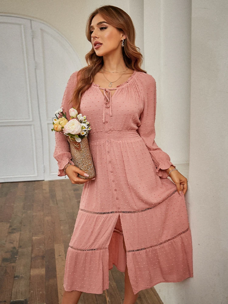 

Платье женское однотонное с завышенной талией, модное элегантное пасторальное приталенное офисное, яркое