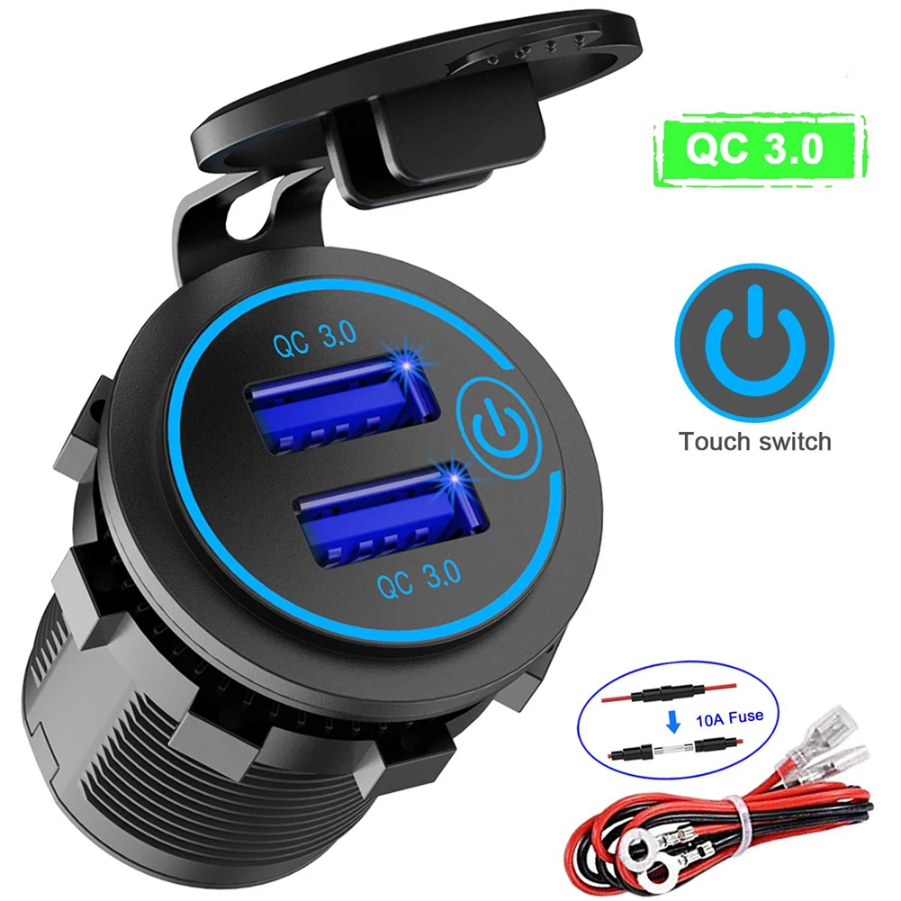 

Car Motorcycle Cigarette Lighter Dual USB Charger DC12V/24V Fast Charging Adapter Led Digital for Car Motorcycle RV Yacht Ship