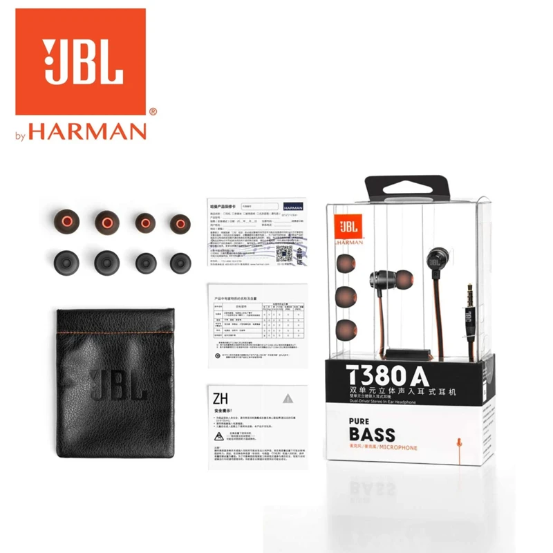 

Original JBL T380A Dual - Driver Stereo In - Ear Headphone 3.5MM Wired In-Ear Earphones Metal HIFI Earpiece With Microphone