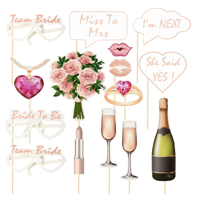 

15p bridal team wedding photo props bachelor party bridal shower photo studio photo accessories wine bottle bouquet glasses ring