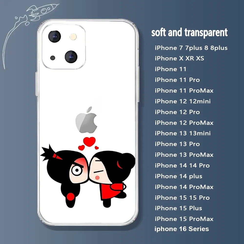 Чехол для телефона с рисунком Pucca Garu Iphone 16 15 11 13 14 Pro Max 7 8 Plus X Xr Xs 12 mini прозрачный