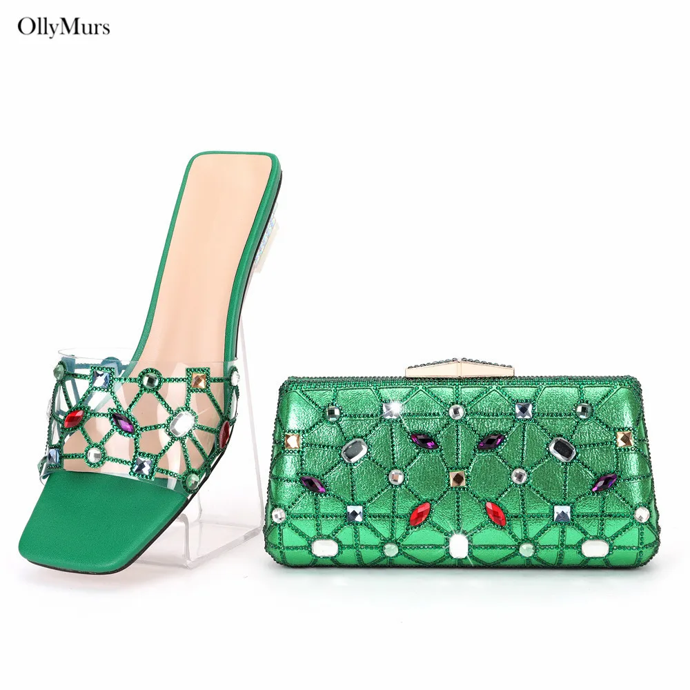 Новые модные женские тапочки со стразами комплект обуви и сумок итальянские